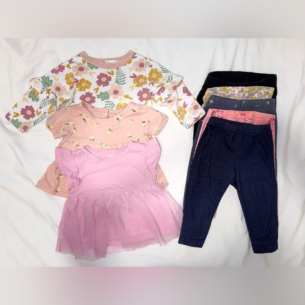 BUNDLE  3 GIRLS TOPS+ 4 LEGGINGS EXCELLENT CONDITIONS SIZE 12 M